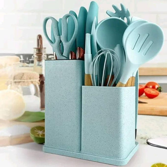 Premium Silicone Kitchen Utensil & Knife Set with Organizer