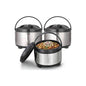 Three insulated stainless steel hot pots (casseroles)