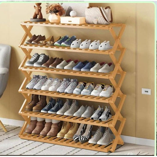 Multi-tier bamboo folding wooden shoe rack