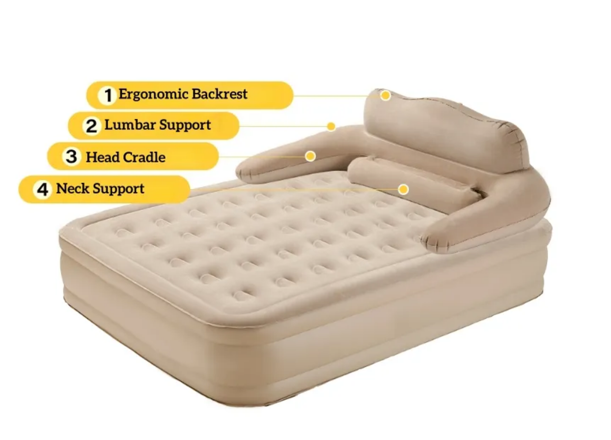 Deluxe Raised Inflatable Air Bed with Integrated Backrest & Bolsters