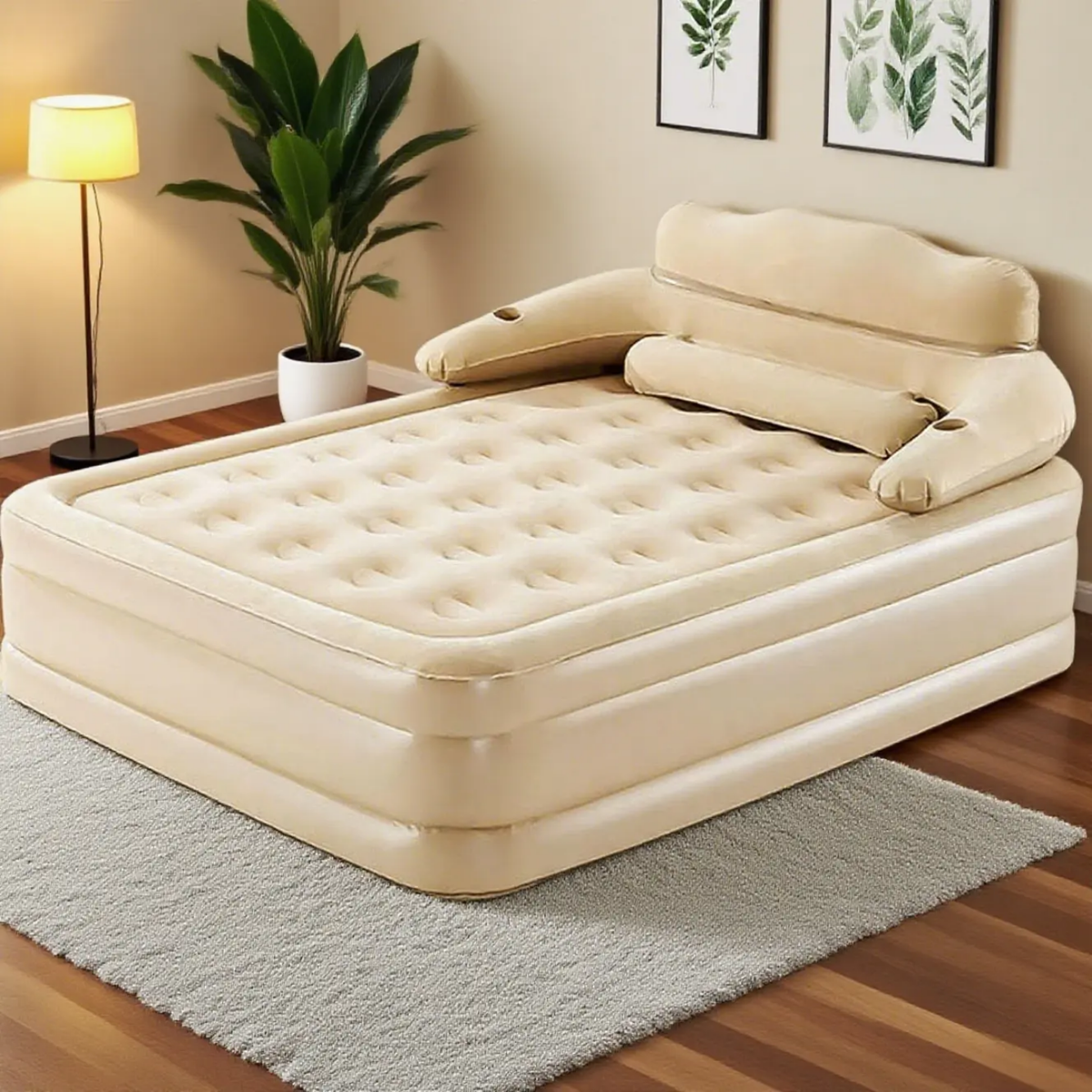 Deluxe Raised Inflatable Air Bed with Integrated Backrest & Bolsters