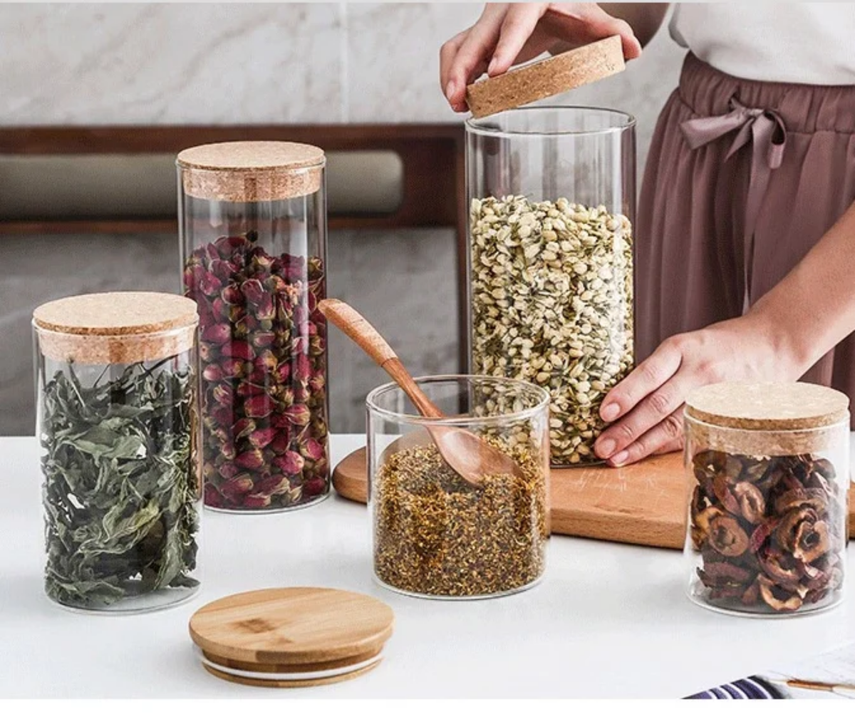 Clear Borosilicate Glass Storage Jars with Natural Cork Lids