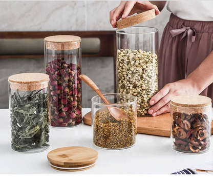 Clear Borosilicate Glass Storage Jars with Natural Cork Lids