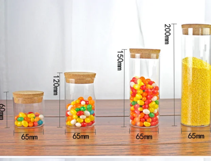 Clear Borosilicate Glass Storage Jars with Natural Cork Lids