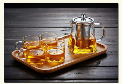Modern, square-based glass teapot