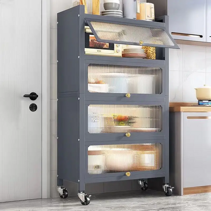 4-Tier Modern Kitchen Storage Cabinet – Multi-Purpose Utility Organizer with Fluted Glass Doors