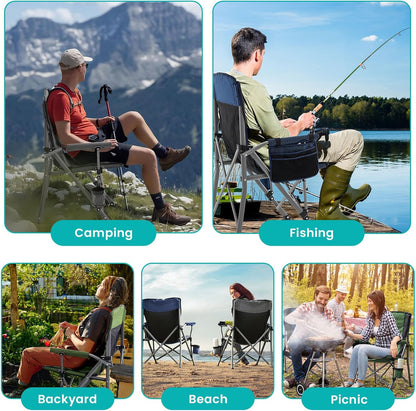 High Back Folding Camping Chair with Side Storage Pocket - Green/Black