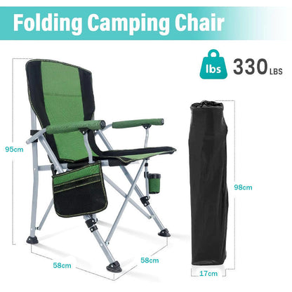 High Back Folding Camping Chair with Side Storage Pocket - Green/Black