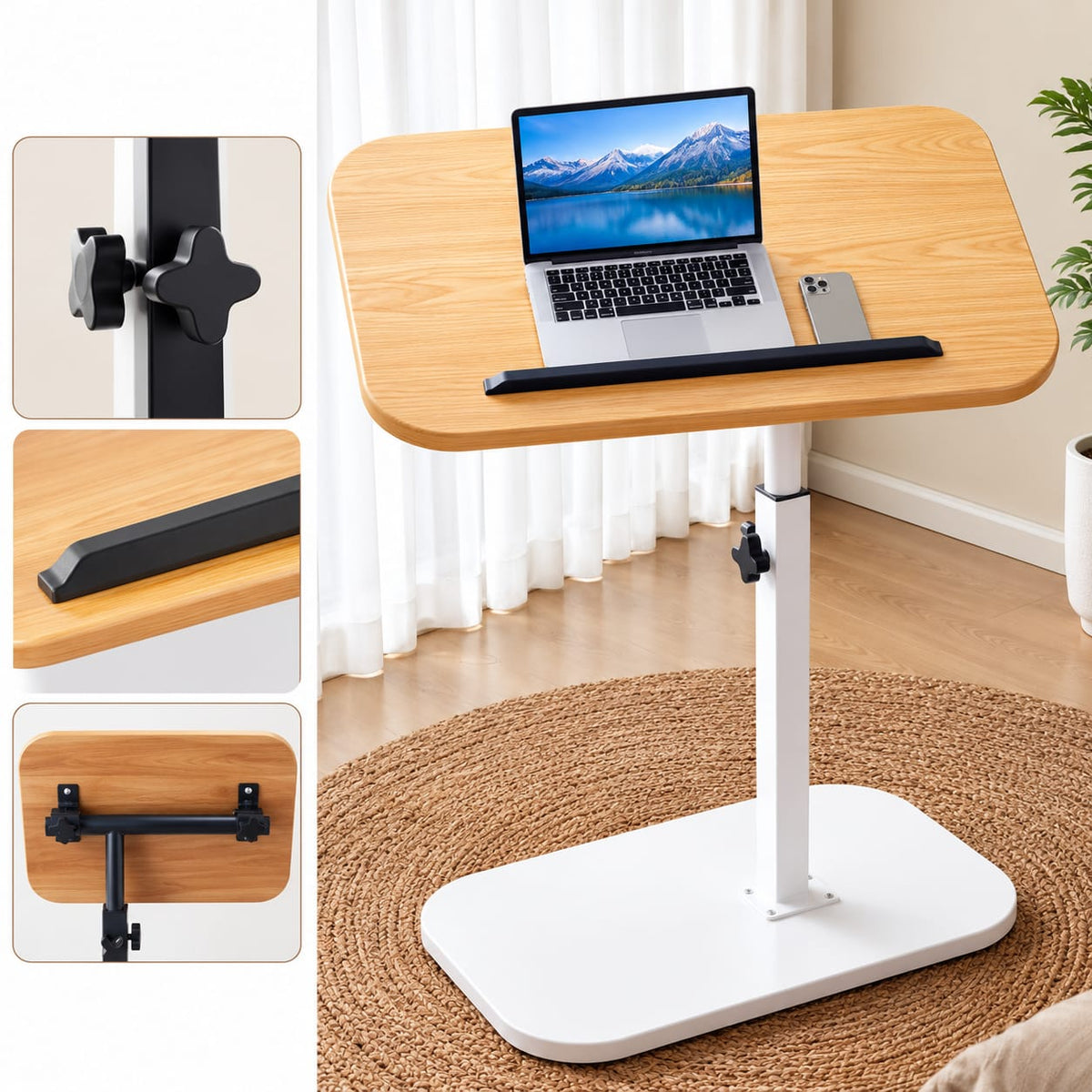 Adjustable Mobile Laptop Stand & Rolling Overbed Study Desk